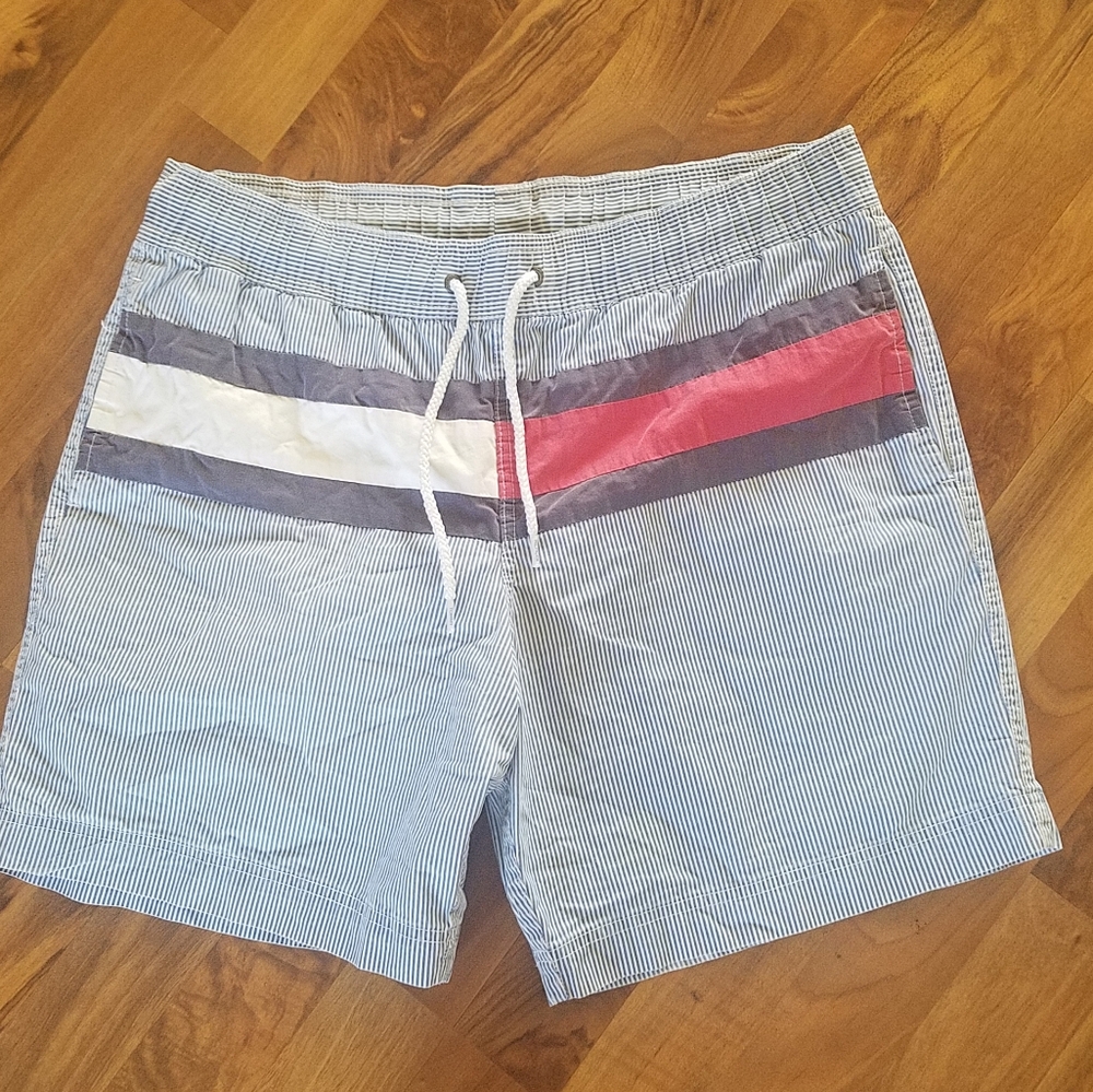 Tommy Hilfiger Striped Swim Shorts - Red, White, and Blue Size Medium